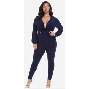 Navy blue body suit (romper) with gold accessories